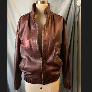 Vintage Burgundy Leather Bomber Jacket - Unbranded